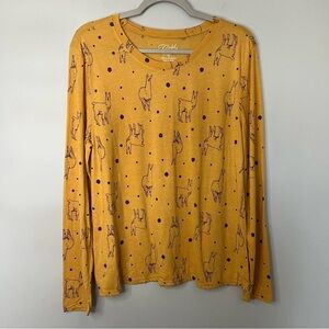 Women’s Gold Rush yellow lama printed long sleeve tee size XL